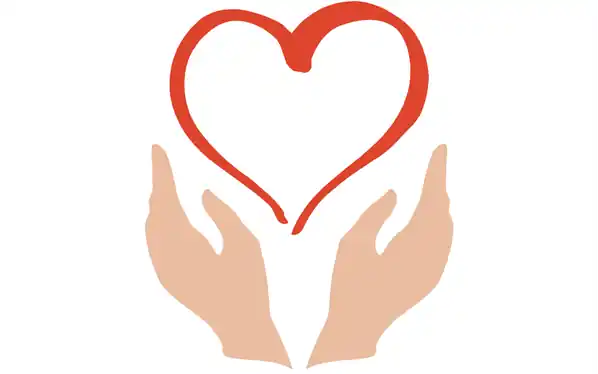 Razvitak Cetinje logo: a heart above two open hands